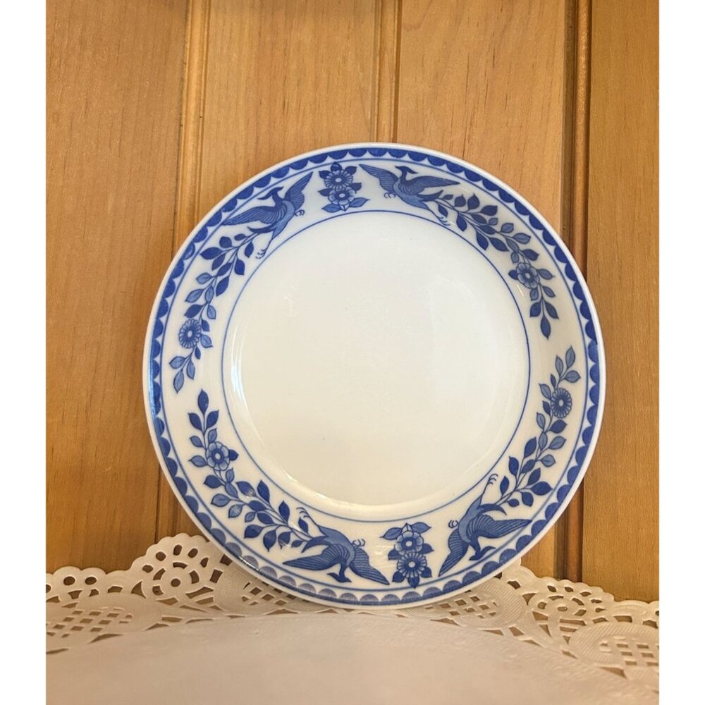 Antique Nippon Noritake Royal Sometuke Blue White Ceramic Trinket Dish Small Bow